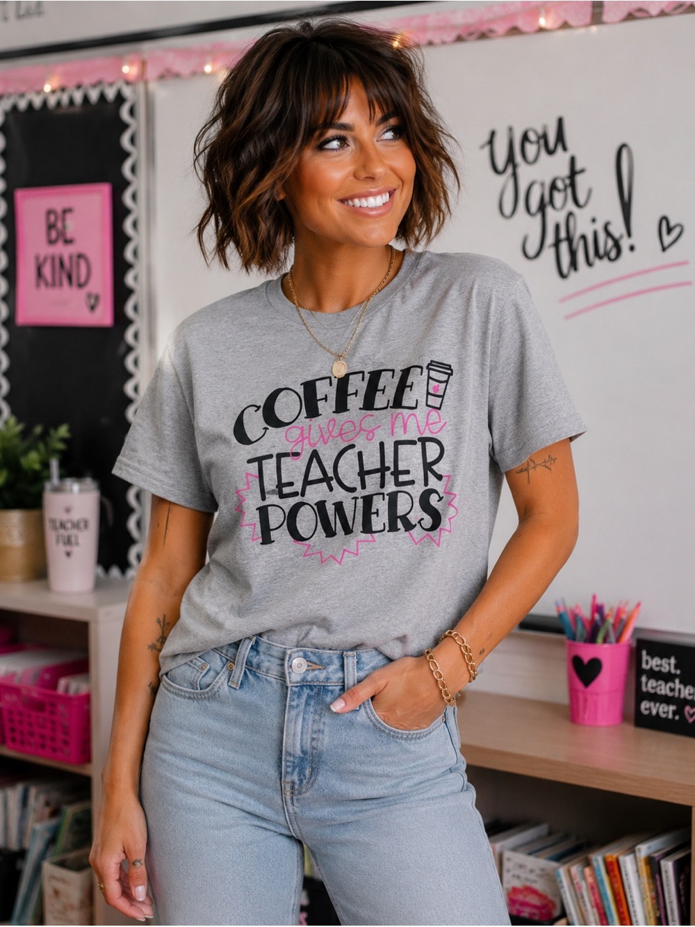 Coffee Gives Me Teacher Powers Graphic Tee | Tagged XL | Fits More Like M |
